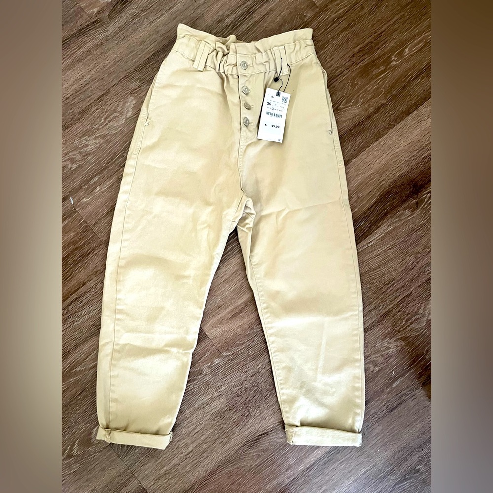 Zara Tan High-Waisted Pants